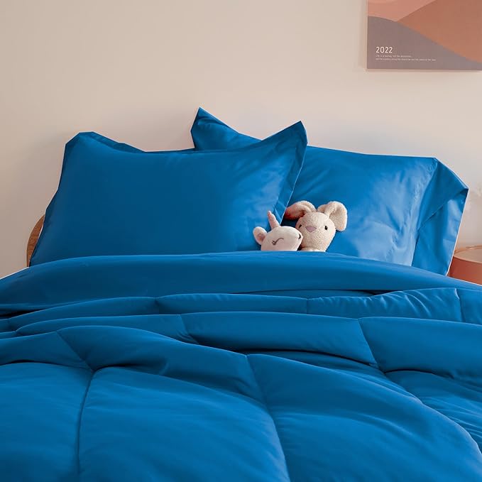 SLEEP ZONE Kids Bedding Comforter Set Full/Queen Size - Super Cute & Soft Kids Bedding 7 Pieces Set with Comforter, Sheet, Pillowcase & Sham (Blue)
