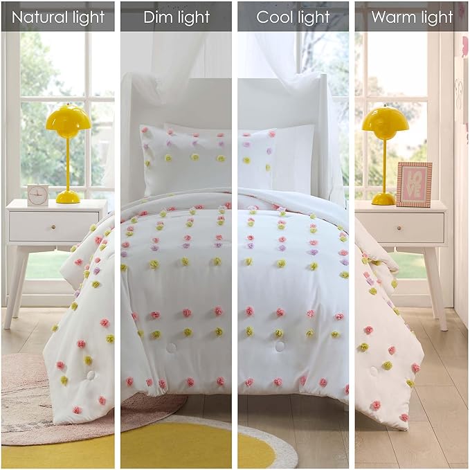 Mi Zone Kids Queen Duvet Cover Set, Fun and Adorable Multi-Color Clipped Jacquard Pompom Bedding, All Seasons Soft Microfiber Cozy & Breathable Duvet Cover, Sham, Cora, Full/Queen Pink Multi 3 Piece