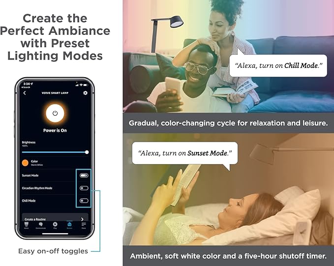 BLACK+DECKER Verve Designer Smart Desk Lamp, Works with Alexa, Auto-Circadian Mode, True White LED + 16M RGB Colors, USB Charging Port,
