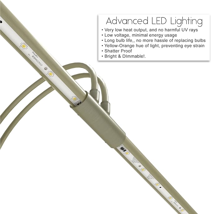 Cocoweb 22" Grand Piano Lamp, LED, Adjustable, Quality Lighting in Antique Brass, with Plug-in Adapter - GPLED22ABD