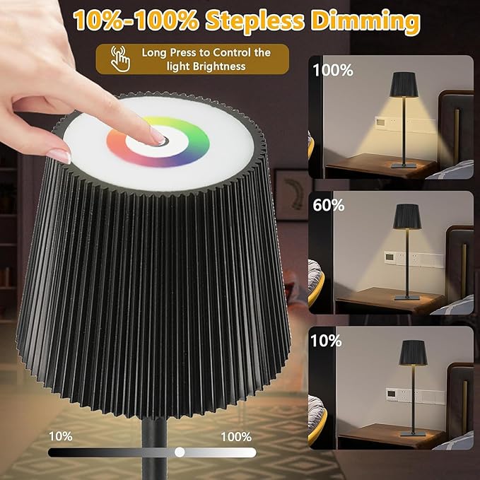 2 Pack Cordless Table Lamp, Touch Dimmable RGB Desk Lamp, 4000 mAh LED Desk Lamp, Battery Operated Lamp for Family, Restaurant & Bar, Outdoor Party, Camping, Garden, Christmas Gift