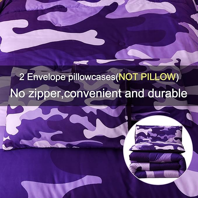Meeting Story Camo Twin bedding Set Purple Camouflage Comforter Set, 3 PCS One Comforter and Two Pillowcases All Season Lightweight Bedspread for Kids Teens Adults (Purple, Twin)