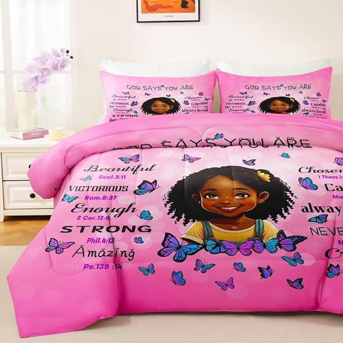 Black Girl Comforter Set Twin for Kids Teens,God Says You are Comforter Set for Black Women,Black Girl Magic Bedding Set,African American Girl Bed Bedroom Set