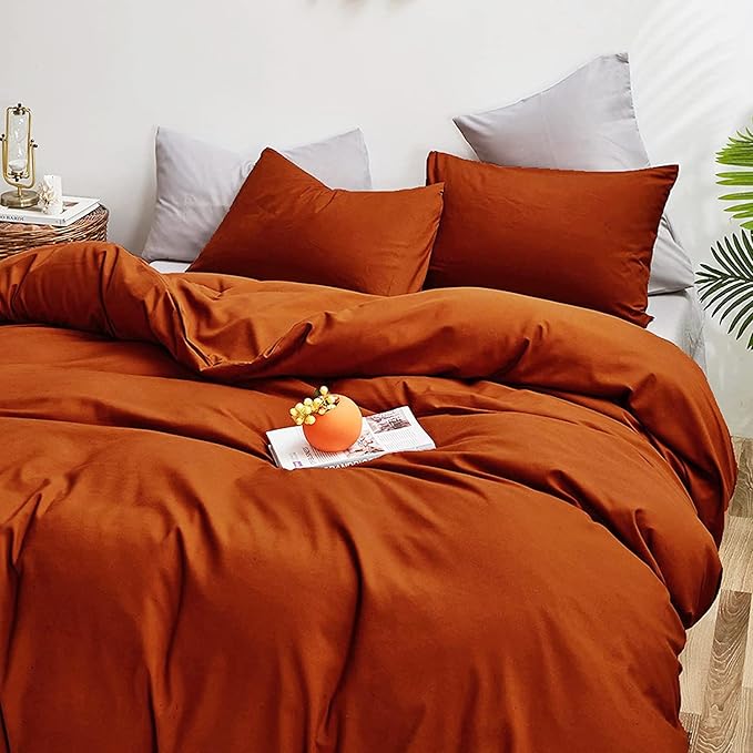 Rust Comforter Sets Burnt Orange Bedding Set King Reddish Caramel Color Terracotta Bed Set 3 Pieces Women Lightweight Solid Burnt Orange Color Blanket Rust Quilts Set Breathable Bed Comforter