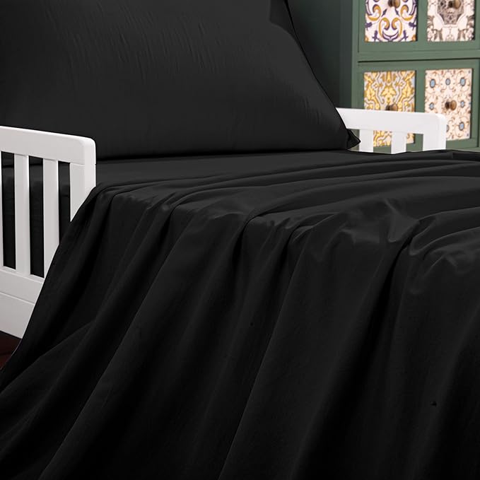 NTBAY Toddler Bedding Set - 4 Piece Soft and Breathable Crib Bedding Set for Boys and Girls, Includes Quilted Comforter, Fitted Sheet, Flat Top Sheet and Envelope Pillowcase, Black