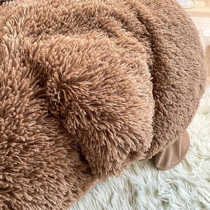 Faux Fur Kids Girls Coffee Comforter Sets King - 3PC Bed Set Warm Comfortable Soft Plush Flannel Velvet Fluffy Fuzzy Bedding（Comforter x 1 Pillowcases x 2）