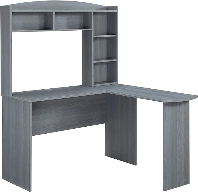 Techni Mobili Modern Hutch L-Shaped Computer Desk, Grey