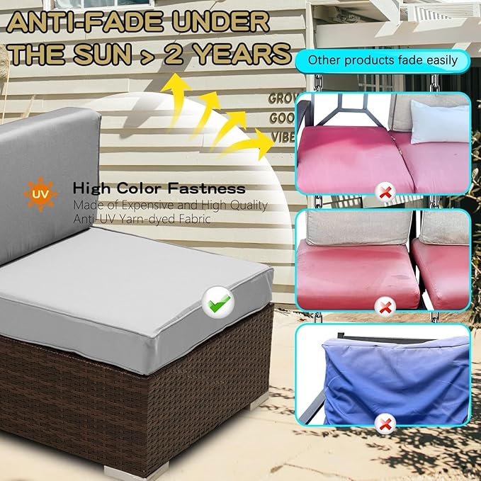 ClawsCover 14Pack Outdoor Patio Seat and Back Cushions Replacement Covers Fit for 7Pieces 6-Seater Wicker Rattan Sectional Couch Chair Furniture Set,Gray-Include Cover Only (Small)