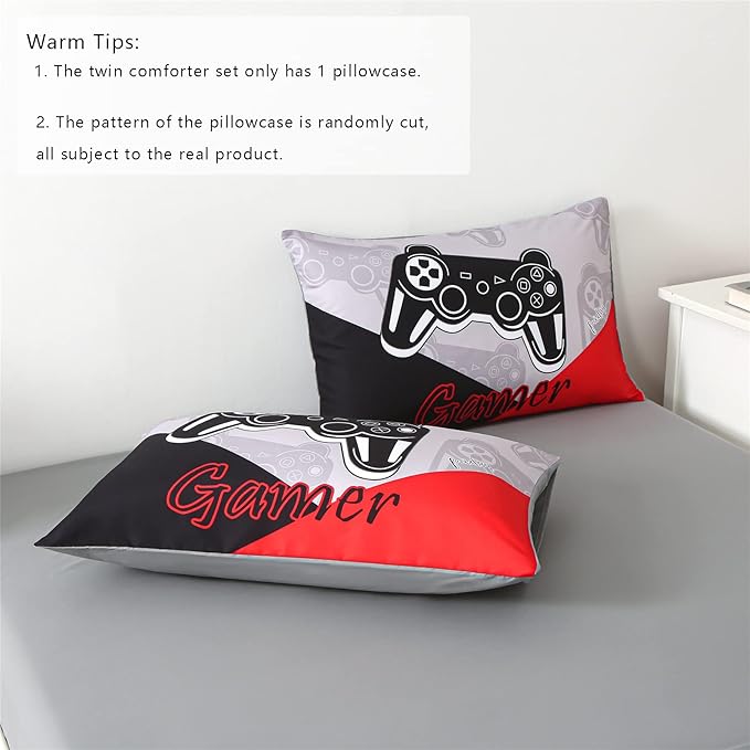 KAKKI 5 Piece Boys Queen Gamer Comforter Set with Sheets, 3D Colorful Video Game Controller Comforter for Kids Teen, All Season Soft Microfiber Gaming Bedding Set(Red,Queen)