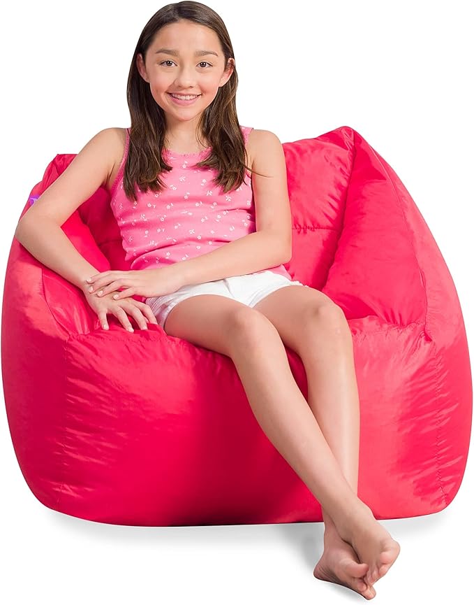 Posh Creations Coronado Bean Bag Boys and Girls Large Chair for Kids, for Gaming and Playrooms, Soft Nylon-Red