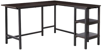 ZINUS Luke 53 Inch Black Metal Corner Desk with Storage Shelves / L-Shaped Computer Desk / Office Desk / Easy, Bolt Free Assembly, Medium, Espresso