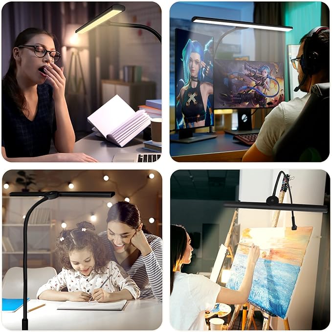 LED Desk Lamp Eye-Caring Architect Task Lamp, 18W LED 3 Modes 6 Brightness, Modern Desk Light for Home Office/Workbench/Monitor, Remote Control and Touch (Black)