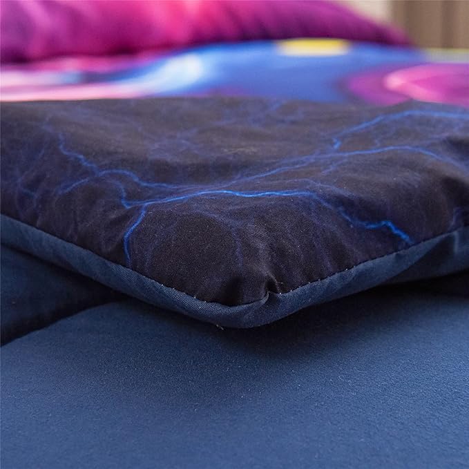 Meeting Story Gamer Gaming Bedding Sets Red Blue Lightnings Gamepad Comforter Set for Boys Games Console Action Buttons Novelty Colorful Modern Room Decor Home Quilt Set (Blue-Purple, Twin 5Pcs)
