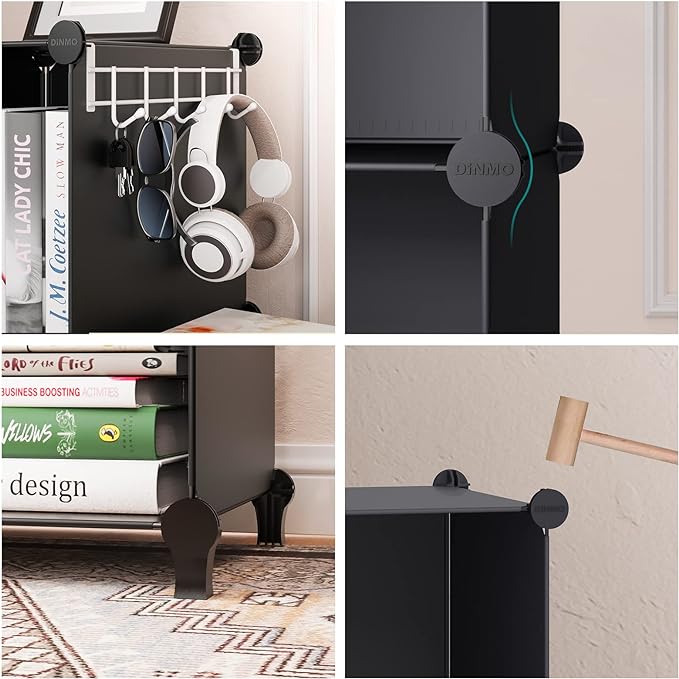 16 Cubes Storage Organizer, Bookcase, Display Shelf with Wooden Mallet, Cabinet Storage for Kids, Adult, Office, Bedroom, Bathroom, Black