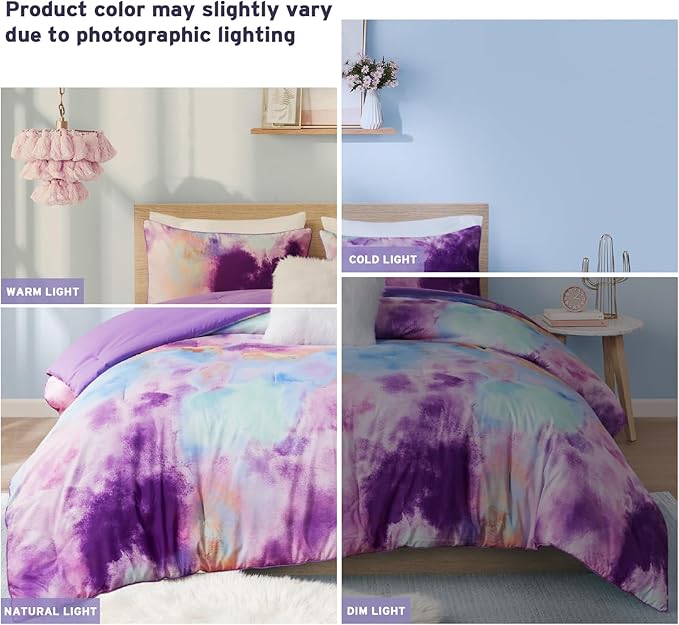 Intelligent Design Twin Comforter Set, Watercolor Twin Bedding Sets, Tie Dye Comforter Set for Teen Girl & Boys, 3 Pieces Cassiopeia Comforter, Sham, Throw Pillow Twin/Twin XL Lavender
