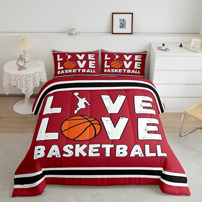 Basketball Bedding Set Full Size Gaming Sports Comforter Set for Kids Boys Girls Decor Ball Games Comforter Gift for Basketball Lover Duvet Set Bedroom Quilt Set
