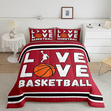Feelyou Basketball Bedding Set Twin Size Gaming Sports Comforter Set for Kids Boys Girls Decor Ball Games Comforter Gift for Basketball Lover Duvet Set Bedroom Quilt Set