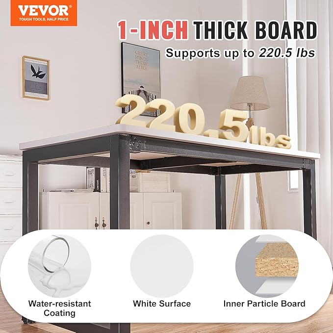 VEVOR One-Piece Particle Board Desktop Universal Tabletop, 55" D x 28" W x 1" H, White