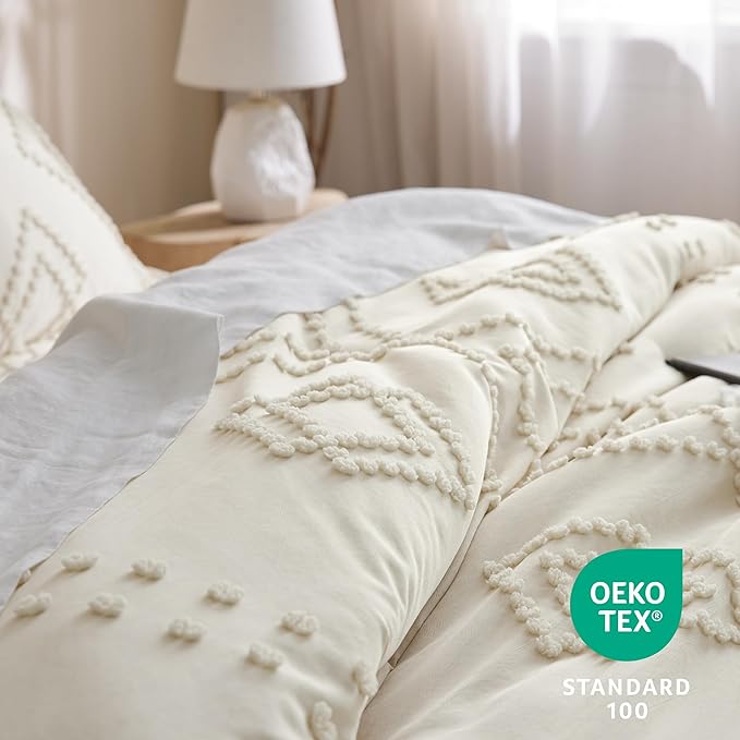 Bedsure Boho Comforter Set King - Terracotta Tufted Bedding Comforter Set, 3 Pieces Farmhouse Shabby Chic Embroidery Bedding Set, Soft Geometric Pattern Comforter for All Seasons