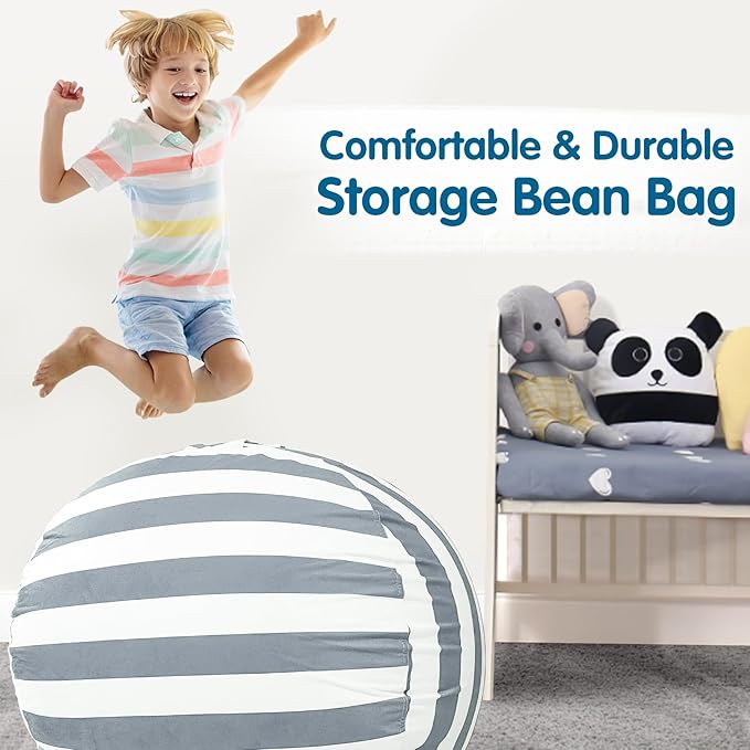 Lukeight Stuffed Animal Storage Bean Bag Chair Cover for Kids, Zipper Beanbag Chair Cover for Organizing Toddler & Kids' Rooms Plush Toys (Gray+white Velvet, XX-Large)