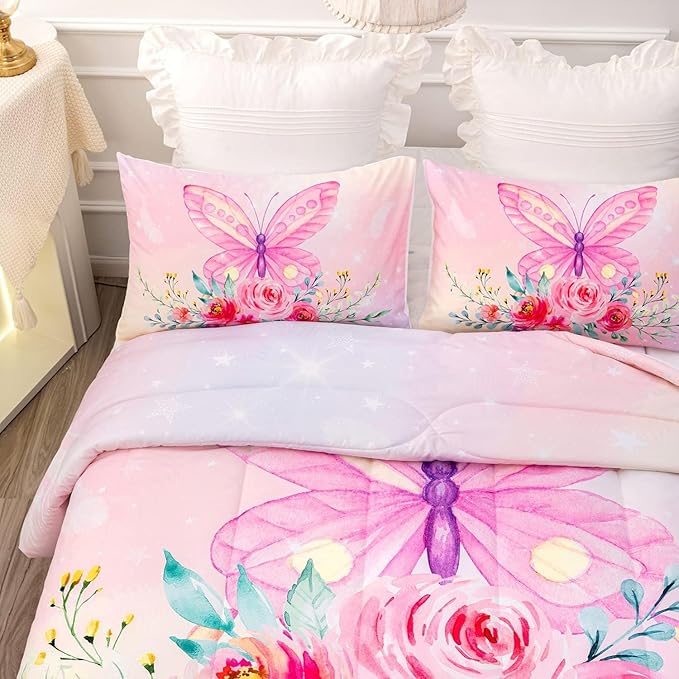 CVHOUSE Butterfly Comforter Sets King for Girls Women,Butterfly Bedding Sets King Set,Butterflies Bedspread,Butterfly Duvet,Butterfly Bed Set,Butterflies Quilt Set 3 Pcs 1 Comforter and 2 Pillowcases