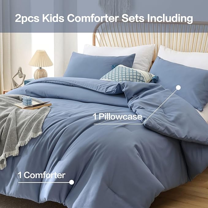 ROSGONIA Twin Comforter for College Girls Boys Slate Blue,1 Blue Comforter & 1 Pillowcase All Season Kids Comforter Sets Lightweight Dorm Bedding