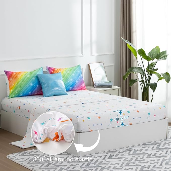 Btargot Super Soft 6 Pieces Gradient Star Ring Comforter Set, Colorful Glitter Rainbow Star Pattern Bedding Set for Boys Girls Teens,Twin Multicolor
