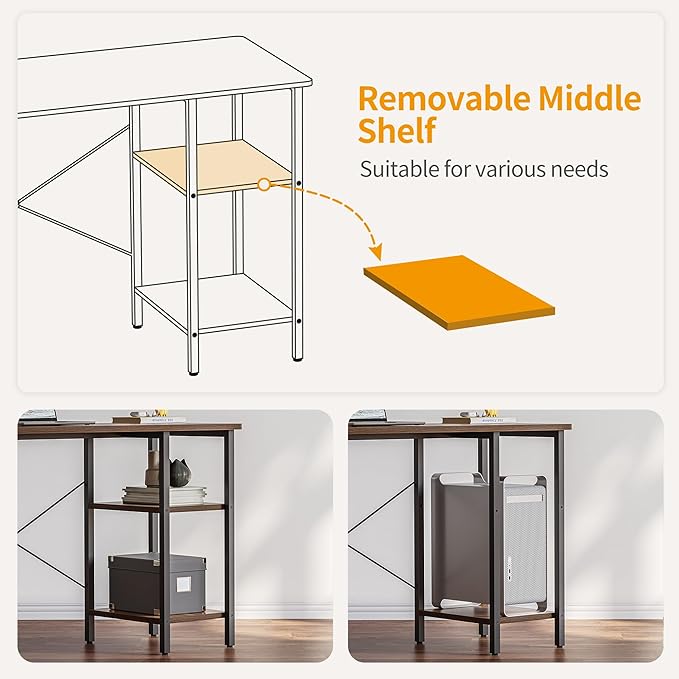 BANTI L Shaped Desk with Shleves, 50.4 inch Large Corner Desk with Two Storage, Space Saving, Easy to Assemble, Brown