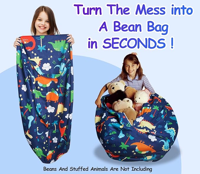 Stuffed Animal Storage Pets Dogs/Cats Lazy Beds Dinosaur Large Kids Couch Toddler Room Decor Ideas Couch Toy Plush Toddler Dinosaur Bag Storage Soft Washable Removable Stuffable (No Beans) XX-Large