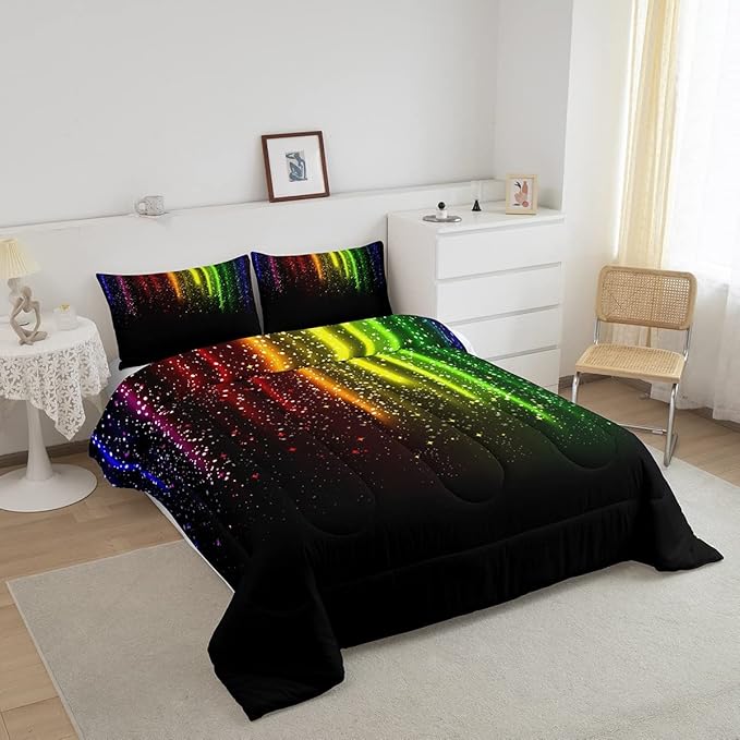 Abstract Ombre Comforter Set Kids Teens Colorful Bedding Set Decor Red Blue Green Yellow Comforter Room Decor 3Pcs King Size Boys