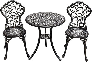 Patio Bistro Set.Rust-Resistant Cast Aluminum Bistro Table Set with Umbrella Hole for Backyard (Leaf DESIGNCOPPER)
