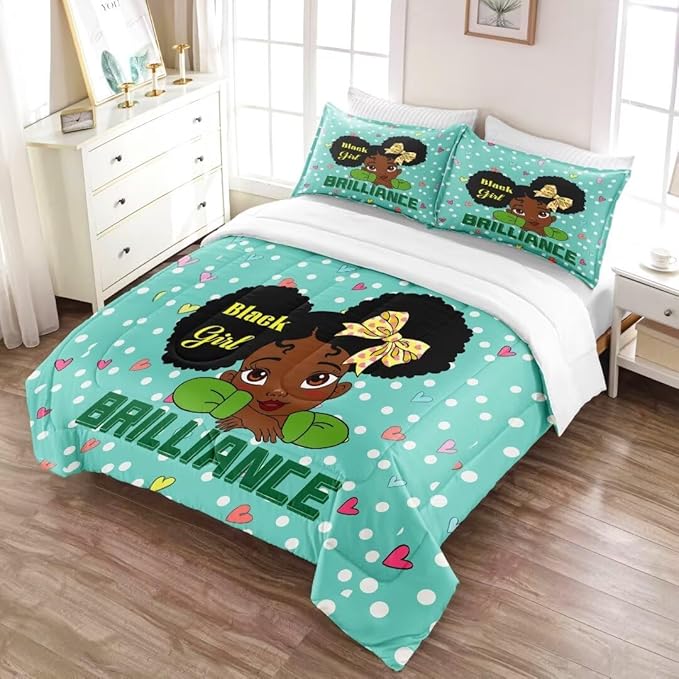Black Girl Comforter Set Queen for Kids Teens Youth,Black Girl Magic Bedding Set,African American Girl Inspirational Quotes Comforter Set,Black Princess Bed Bedroom Set