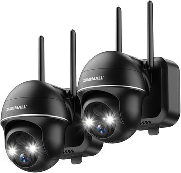 ZUMIMALL Security Cameras Wireless Outdoor - 2 Packs, 2.4G WiFi Battery Powered Cameras for Home Security, 360° View, Spotlight & Siren/PIR Detection/3MP Color Night Vision/2-Way Talk/IP66/Cloud