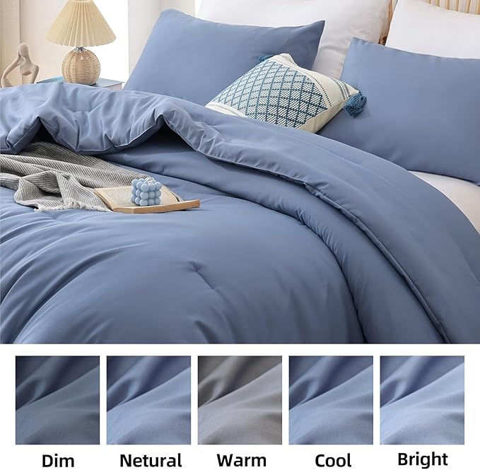 ROSGONIA Twin Comforter for College Girls Boys Slate Blue,1 Blue Comforter & 1 Pillowcase All Season Kids Comforter Sets Lightweight Dorm Bedding