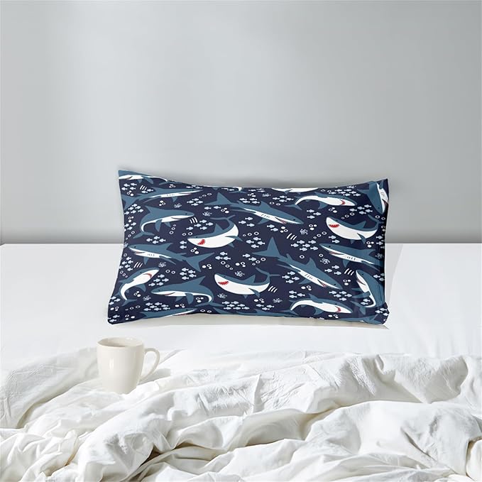 Shark Twin Comforter Set for Boys - 2Pcs Boys Sharks Bedding Set Twin Size Shark Print Comforter Set for Kids Boys Sea Animals Pattern Bedding Set for Bedroom, 1 Comforter with 1 Pillowcases