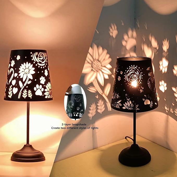 Touch Mini Table Lamp, Dimmable Touch Bedside Lamp, Black Metal Cutout Lampshade, Decoration Desk Lamp