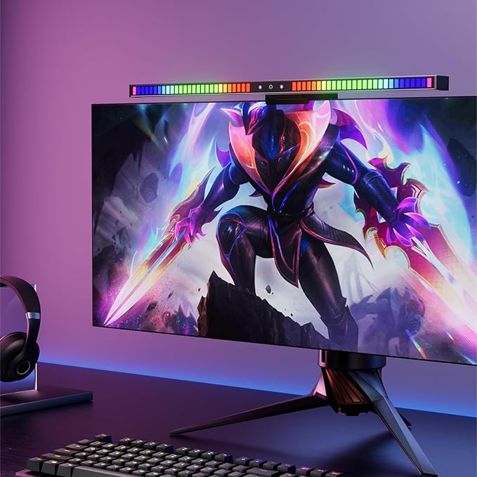 Sound Pickup Monitor Light Bar: Monitor Desk lamp RGB Dynamic Effect,Voice-Activated Music Rhythm Table Lamp,Creative Colorful LED Ambient Computer Light,Reduce Bluelight for Home Office/Gamer…