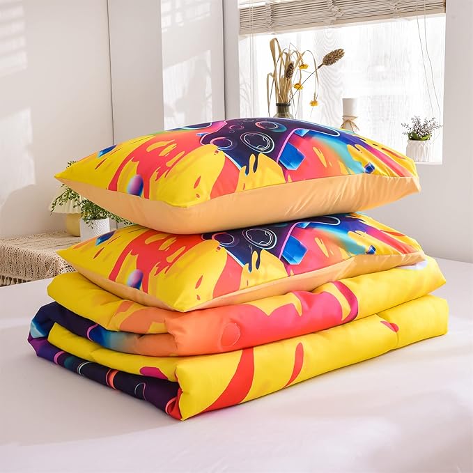 Aimuan Gamer Gaming Bedding Sets 3D Gamepad Comforter Sets for Boys Games Console Action Buttons Novelty Colorful Game Controller Modern Room Decor Home Quilt Set (Full, Yellow)