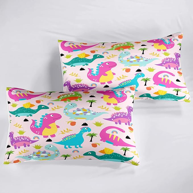 Girls Bedding Dinosaur Comforter Set Queen, Cute Dinosaur Bedding Set for Girls Adults Soft Breathable Dino Quilt Kids Queen Comforter Set, 1 Comforter 2 Pillowcase