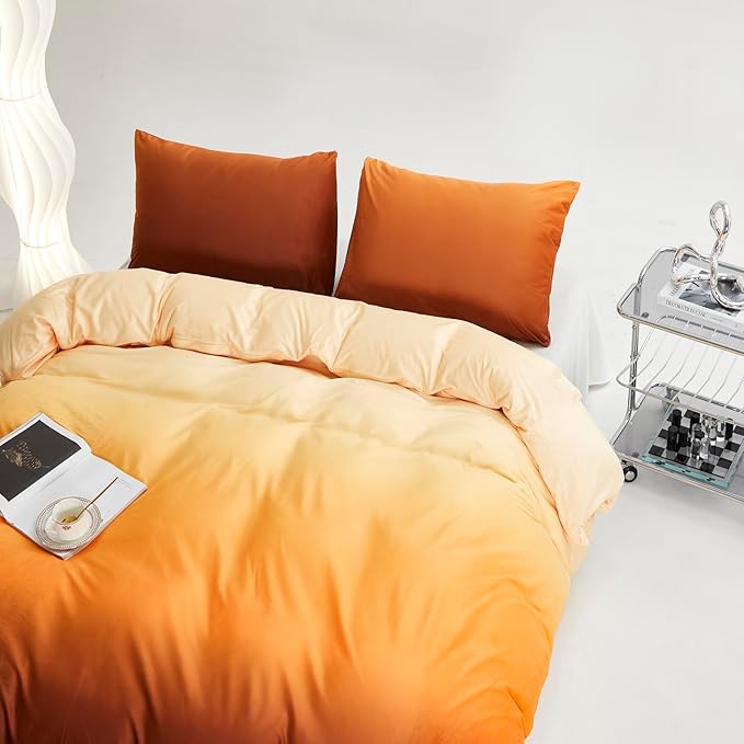 Wellboo Orange Gradient Comforter Sets California King Yellow and Orange Velvet Bedding Comforters Cal King Women Modern Plain Orange Brown Flannel Quilts Farmhouse Abstract Art Orange Plush Blanket