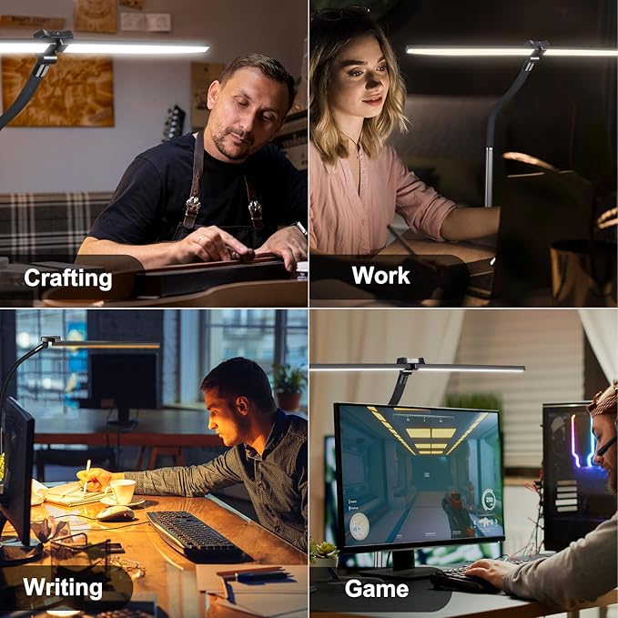 Led Desk Lamp for Office Home - Bright Double Head Desk Light with Clamp,Architect Task Lamp Gooseneck Smart Light: 24W 5 Color Flexible Adjustable Lighting Table Lamp for Study Drafting