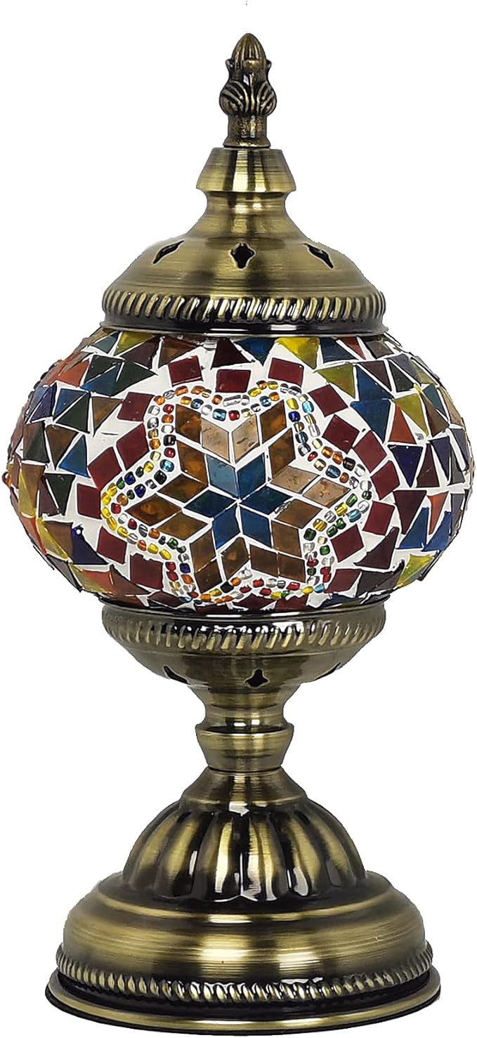 Turkish Mosaic Lamp Bohemian Tiffany Style Stained Glass Bedside Lamp for Bedroom (Multi-colored)