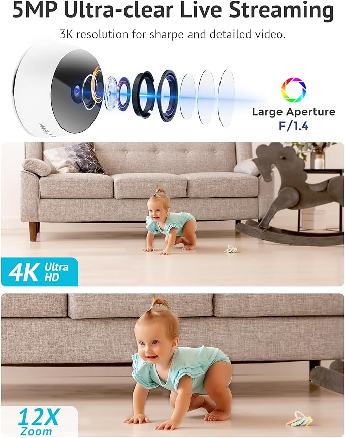 LaView 5MP 3K Cameras for Home Security Indoor,Home Security Camera for Baby/Elder/Pet/Nanny,Baby Cam Starlight Sensor Color Night Vision,US Cloud Service,Compatible with Alexa