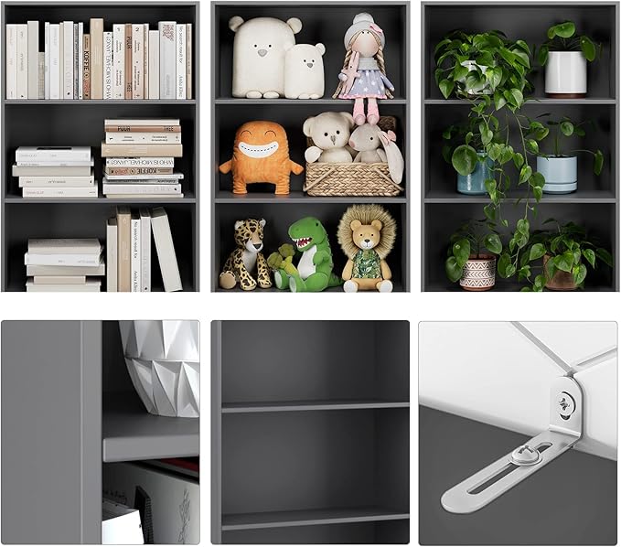 FOTOSOK 6-Tier Open Bookcase and Bookshelf, Freestanding Display Storage Shelves Tall Bookcase for Bedroom, Living Room and Office, Dark Gray