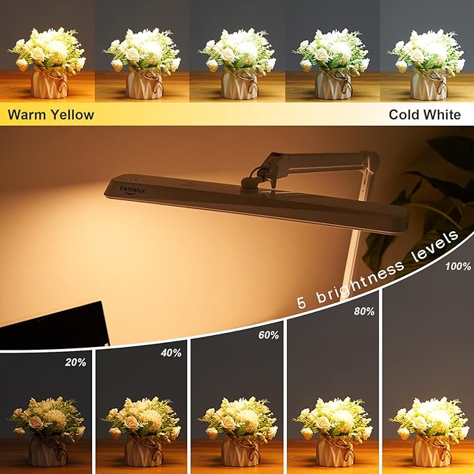 LED Architect Desk Lamp with Clamp, Metal Swing Arm 2000 Lumens Dimming Office Table Lamp for Task Work Drafting Reading Desktop, 234PCS Bright LEDs, 24W, 5 Color Temperatures Workbench Lamp