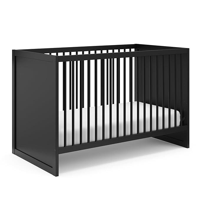 Storkcraft Calabasas 3-in-1 Convertible Crib (Black) – GREENGUARD Gold Certified, Fits Standard Crib Mattress, Converts to Toddler Bed, Modern Style, Easy 30-Minute Assembly