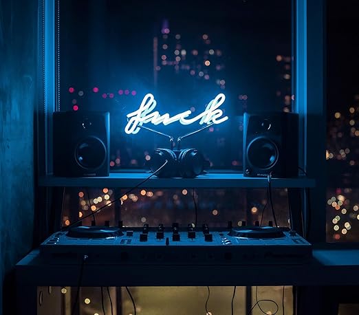 Amped & Co ® - "F*ck" Neon Desk Light, 9"x11.5" - Light Up Sign, Blue Neon Sign, Fuck Off Neon Sign - LED sign light up decor, Cool Neon Signs