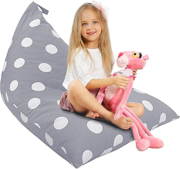 Aubliss Stuffed Animal Storage Bean Bag Chair Cover, 50"x 35" Extra Large Bean Bags for Kids & Adults, Beanbag Toy Storage for Boys Girls - Premium Cotton Canvas Grey Dot
