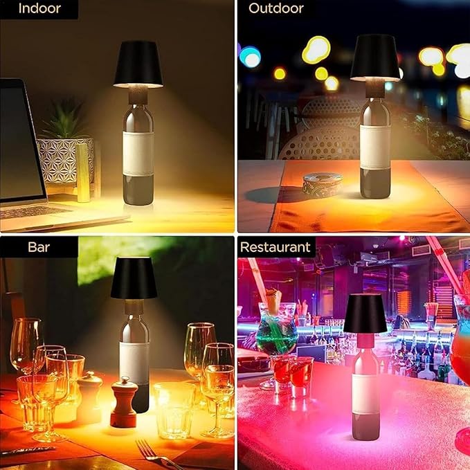 Wireless Wine Bottle Light Head, Portable LED Wireless Bottle Lamp with 3 Modes Light Dimming Pridola, Rechargeable Touch Control Wine Bottle for Any Bottle (Black)