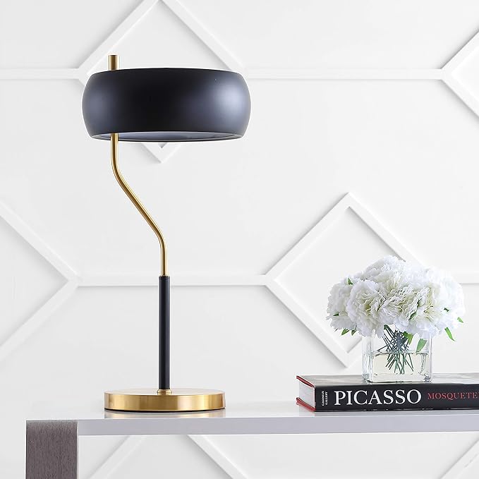 JONATHAN Y JYL6008A Oskar 22.5" Moody Metal LED Desk Lamp Contemporary Glam Minimalist Bedside Desk Nightstand Lamp for Bedroom Living Room Office College Bookcase LED Bulb Included, Black/Brass Gold